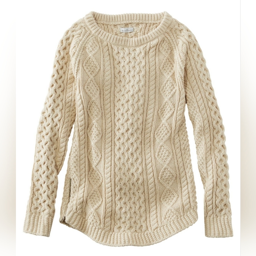 LL Bean Signature Cotton Fisherman Tunic Sweater (Beige)